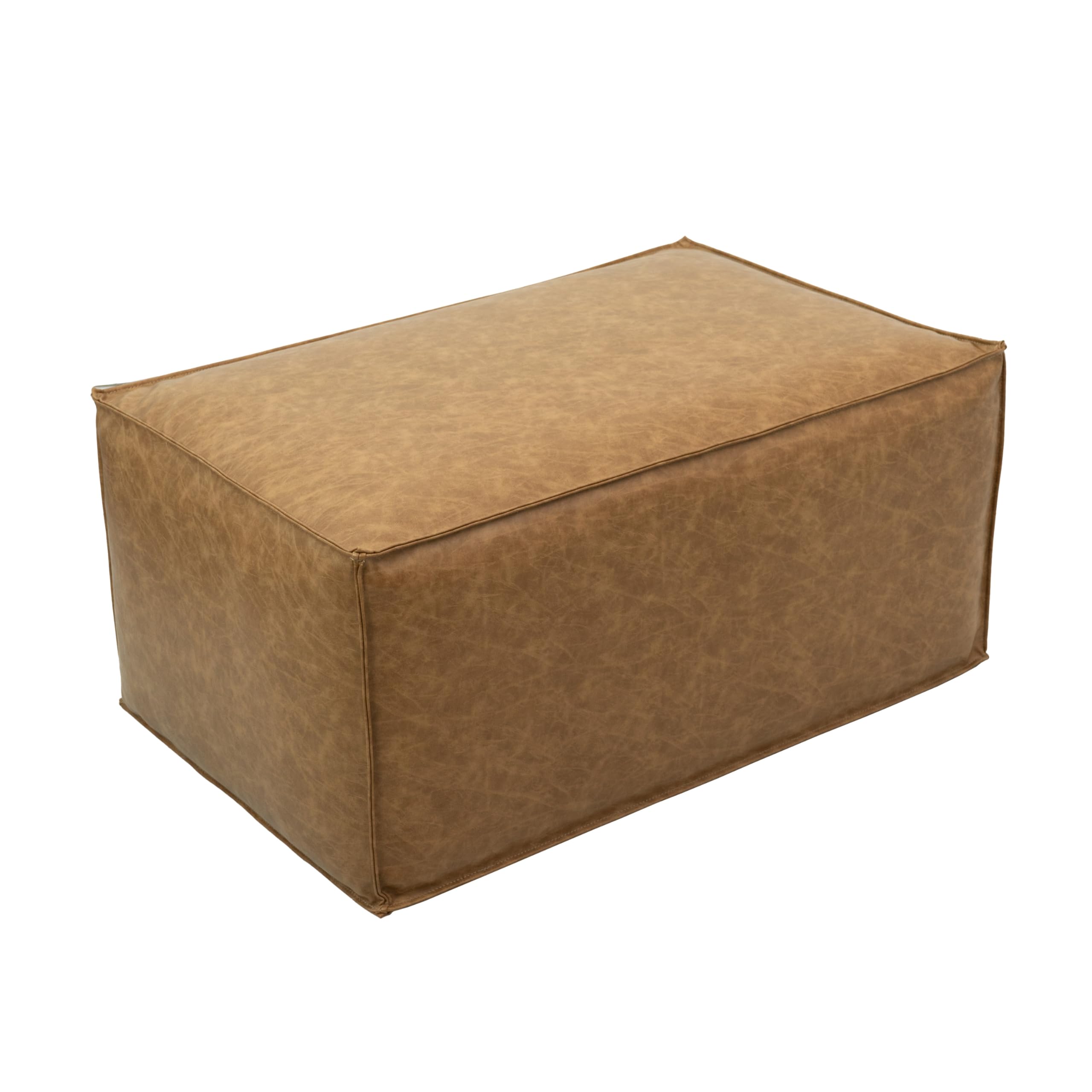 Photo 1 of ****It is used, it is missing parts, it is not known if it works 100%.***FDP Overstuffed Foam Ottoman Rectangle – Rustic Distressed Faux Leather Upholstery; Multi-Use Oversized Footrest, Coffee Table, or Seat for Living Room, Lounge, or Office- Pecan