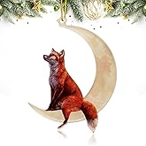 Animals Sitting On The Moon Ornaments for Christmas Tree - Double-Printed Fox Hanging Ornament - Acrylic Christmas Decor - Gifts for Fox Lovers