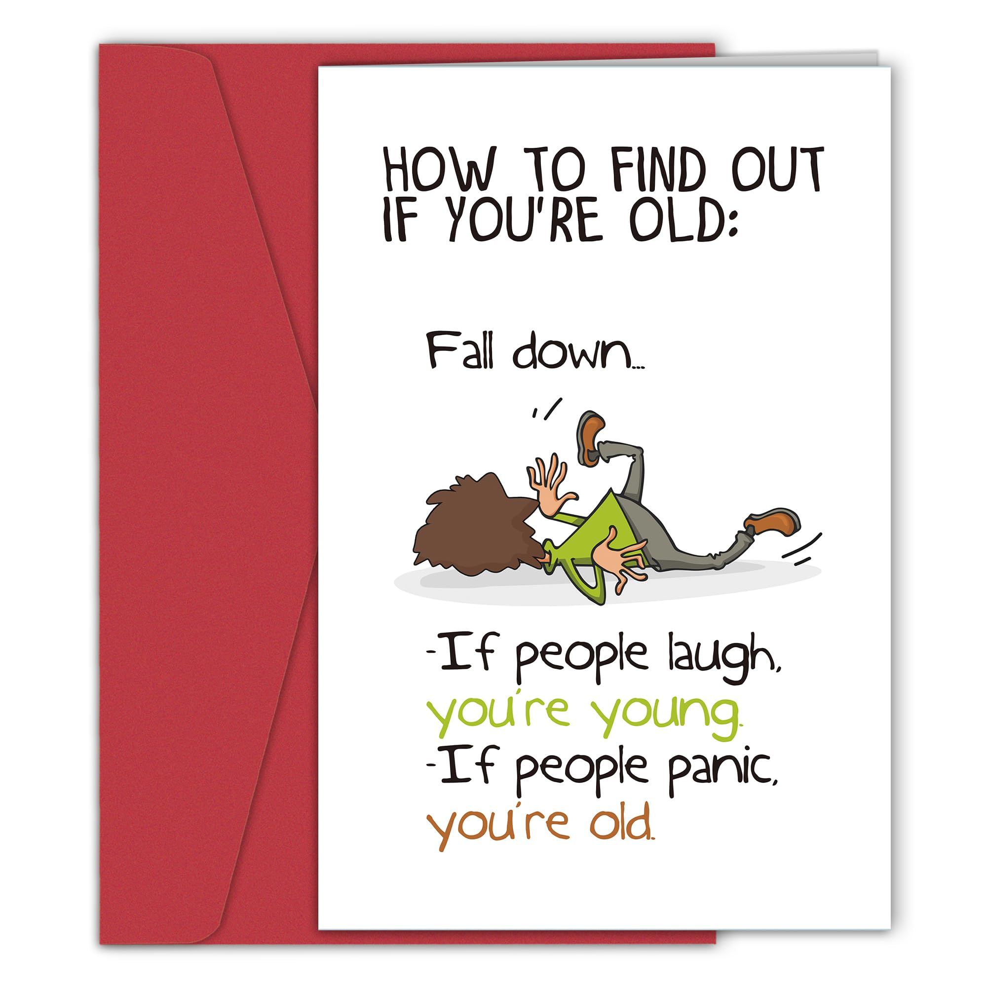 Photo 1 of Qiyepbro Funny Birthday Card for Him Her, Hilarious Birthday Cards for Men Women, Snarky Humour Birthday Card for Friends, How to Find Out If You're Old, Fall Down...