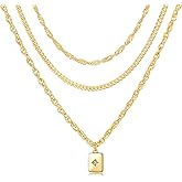 YEEZII Layered Gold Necklaces for Women Trendy, 3 Pcs 14K Gold Plated Choker Paperclip Box Chain Necklace, Stackable Women's Gold Pendant Necklaces Jewelry Set