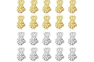 WVD 20 Pcs Crown Shaped Anti Drop Earring Backings, 18K Gold Non Slip Earring Backs for Studs, Supportive Anti Drop Earplug, 