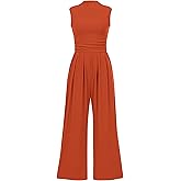 PRETTYGARDEN Womens Summer Jumpsuits Dressy Casual One Piece Outfits Sleeveless Mock Neck Wide Leg Pants Rompers with Pockets