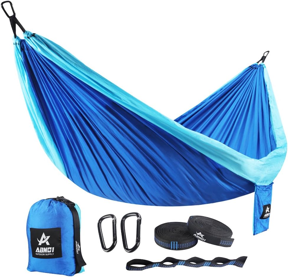 ABNO1 Double Camping Hammock - Travel Portable Two People Hammock with Carabiner Lightweight Doublenest Hammock with Straps for Backpacking, Hiking, Camping, Beach, Yard. 125'' (L) x 79''(W)