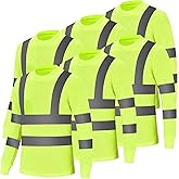 YZC·Motivation Hi Vis Safety Long Sleeve Shirts for Men, Reflective Construction Work Shirt Fast Dry with Pocket 6 Pack