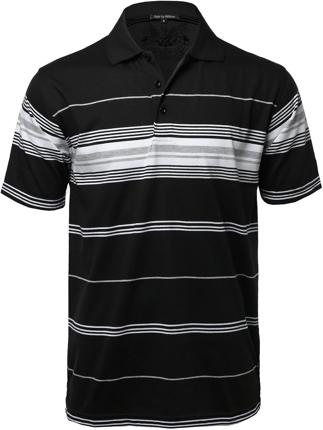 Style by William Casual Striped Short Sleeves Three-Button Polo T-Shirt Black S: Clothing