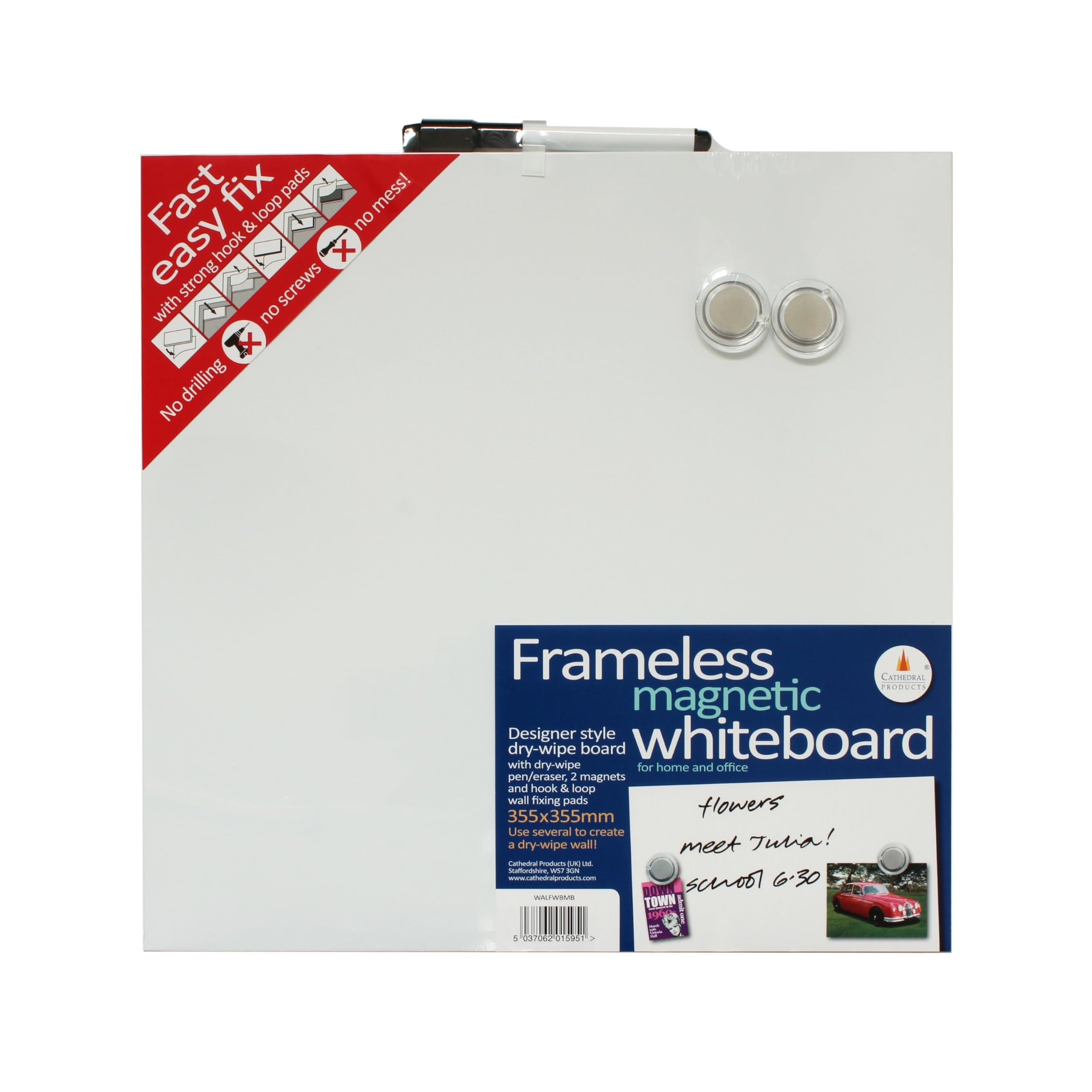 Cathedral Products | Easy Fix Frameless Dry Erase Board - 35 x 35cm