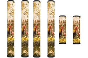 Garucesta Refrigerator Microwave Door Handle Covers Set of 6 Water-Resistant Fridge Oven Dishwasher Kitchen Cabinet Door Cloth Protector Kitchen Decor, Rooster Chicken Chick Flower Pastoral Style