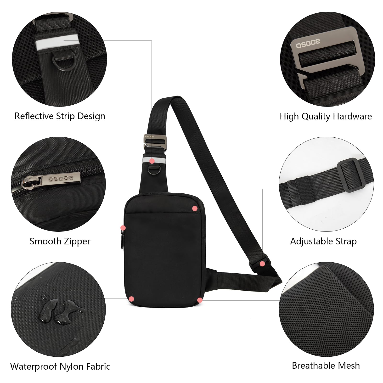 OSOCE Umhängetasche Herren Brusttasche Klein mit RFID Schultertasche Wasserdicht Sling Chest Bag Diebstahlsicher Crossbody Bag für Reisen Outdoor-Sportarten wandern 7