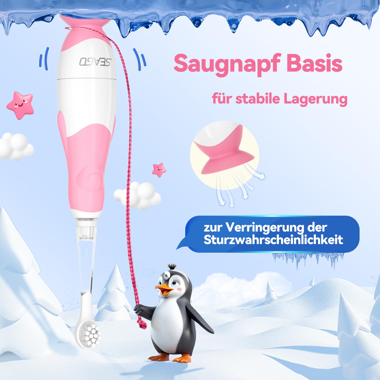 Seago Elektrische Zahnbürste Kinder ab 0-3 Jahr mit LED Licht, Weichen BPA-freiem Runder Gummierte Bürstenkopf, 2 Minuten Smart Timer, Wasserdicht IPX7, für Empfindliche Babyzähne, SG513(Rosa)) 4