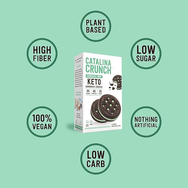 CATALINA CRUNCH CHOCOLATE MINT KETO SANDWICH COOKIES 6.8 OZ BOX | KETO SNACKS | LOW CARB, LOW SUGAR | VEGAN COOKIES, PLANT BASED PROTEIN COOKIES | KETO FRIENDLY FOODS, KETO DESSERT
