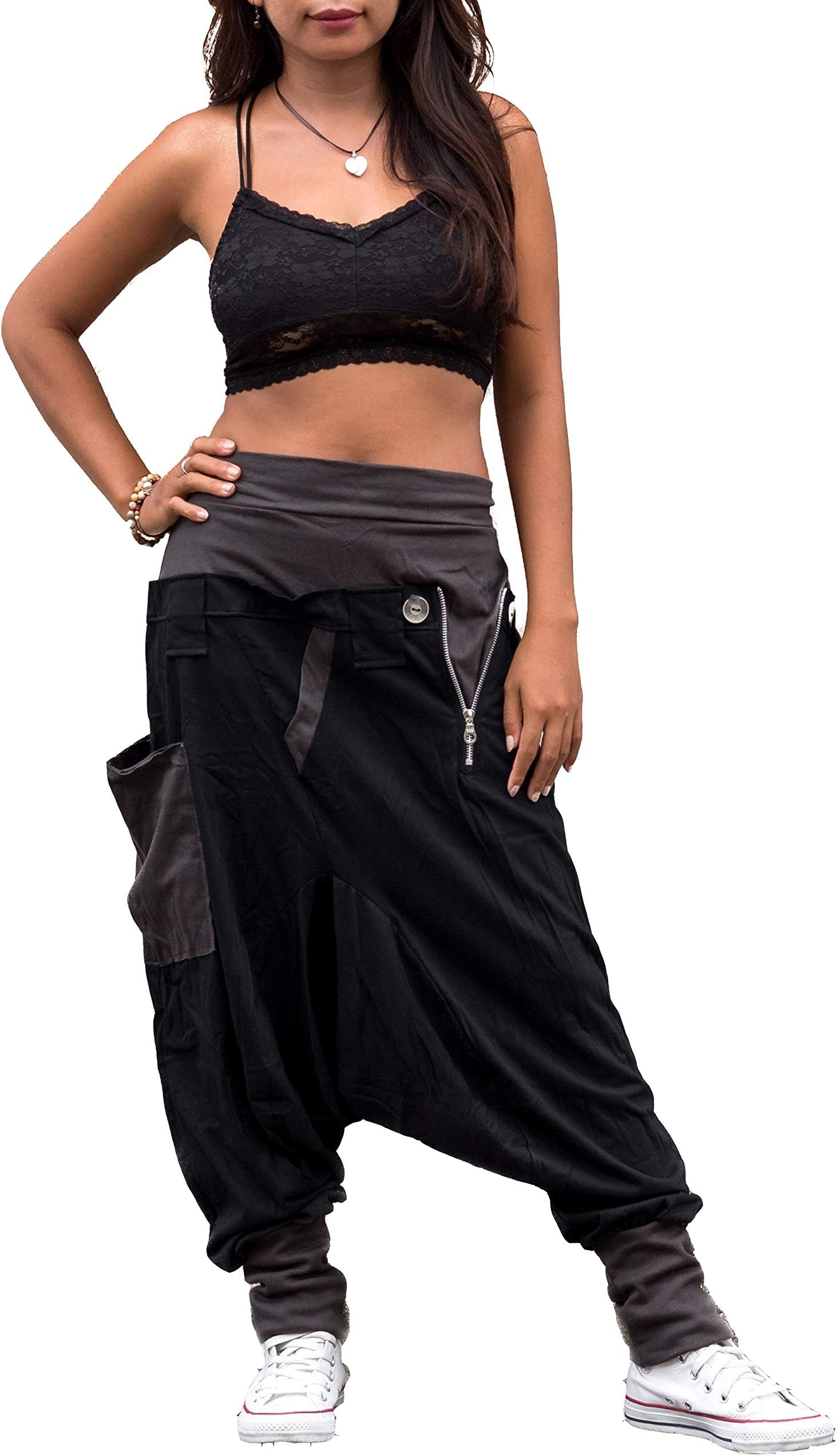 Harem Pants Women & Men Cotton Aladdin Cyberpunk Drop Crotch Pocket 4-12 US
