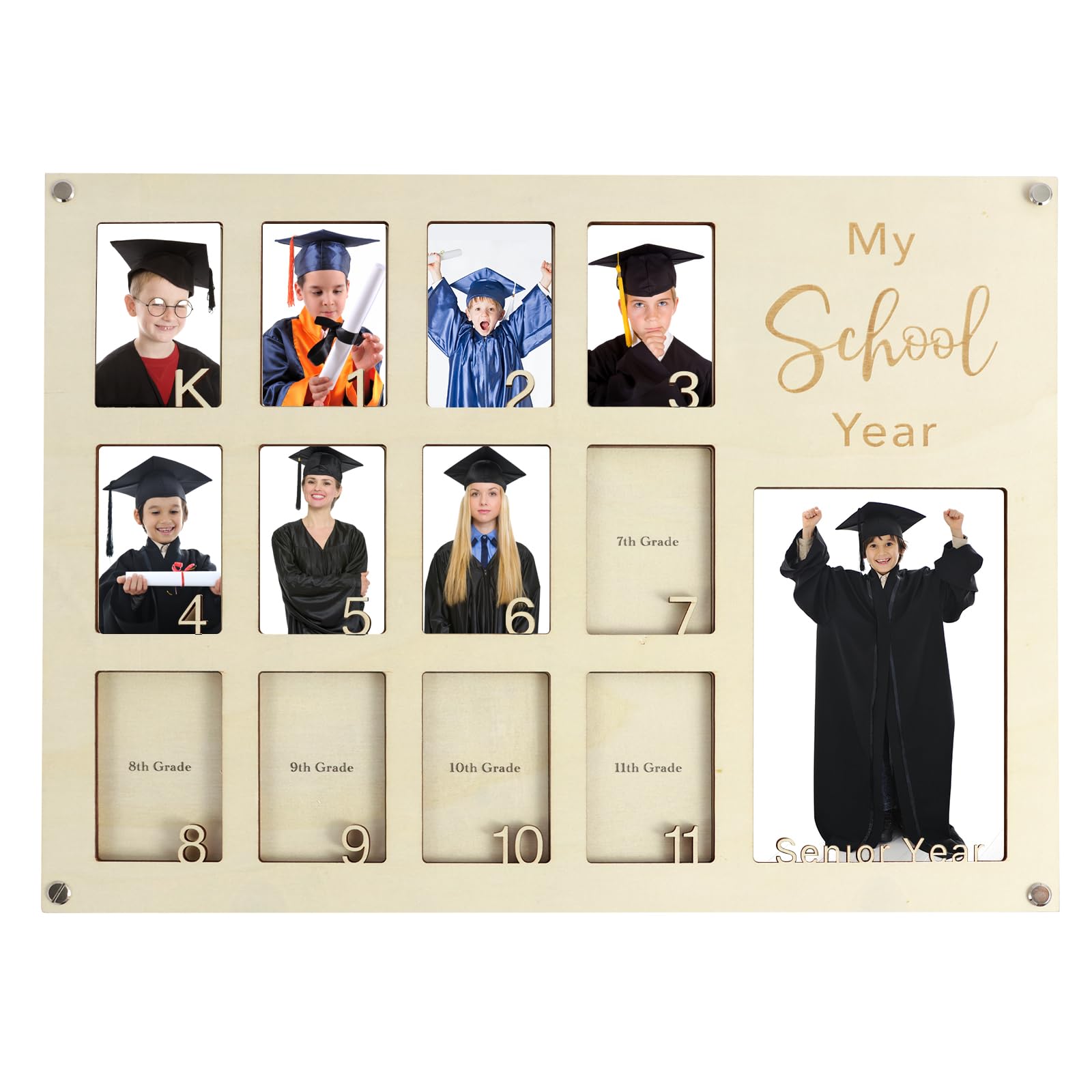 School Years Picture Frame K-12 School Growth Record Collage Picture Frame, 12 Frames for 3x2 Photos and 1 Frame for 4x6 Photo, Multi Frames Wall Decor for Kindergarten to 12th
