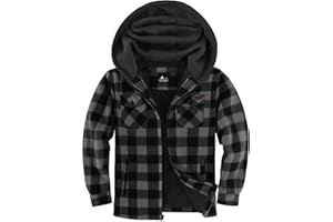 ZITY Boys Flannel Jacket Sherpa Lined Hoodies Zip Up Fleece Plaid Shirt Unisex Winter Coat Kids Outerwear 6-15 Years