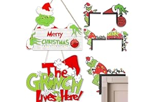 BWFY Christmas Decorations 2Pcs Wooden Hanging Sign for Front Door& 4 Pack Wooden Corner Door Decorations - Christmas Decor for Yard, Porch & Wall - Holiday Themed Tree Decor for Merry Xmas Party Supplies