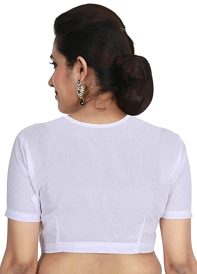 Women's High back neck readymade blouse, White