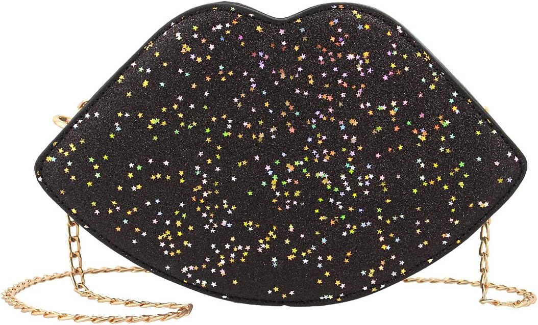Liliam Women Girls Shiny Lip Shape Star Pattern Shoulder Crossbody Party Evening Bag Clutch