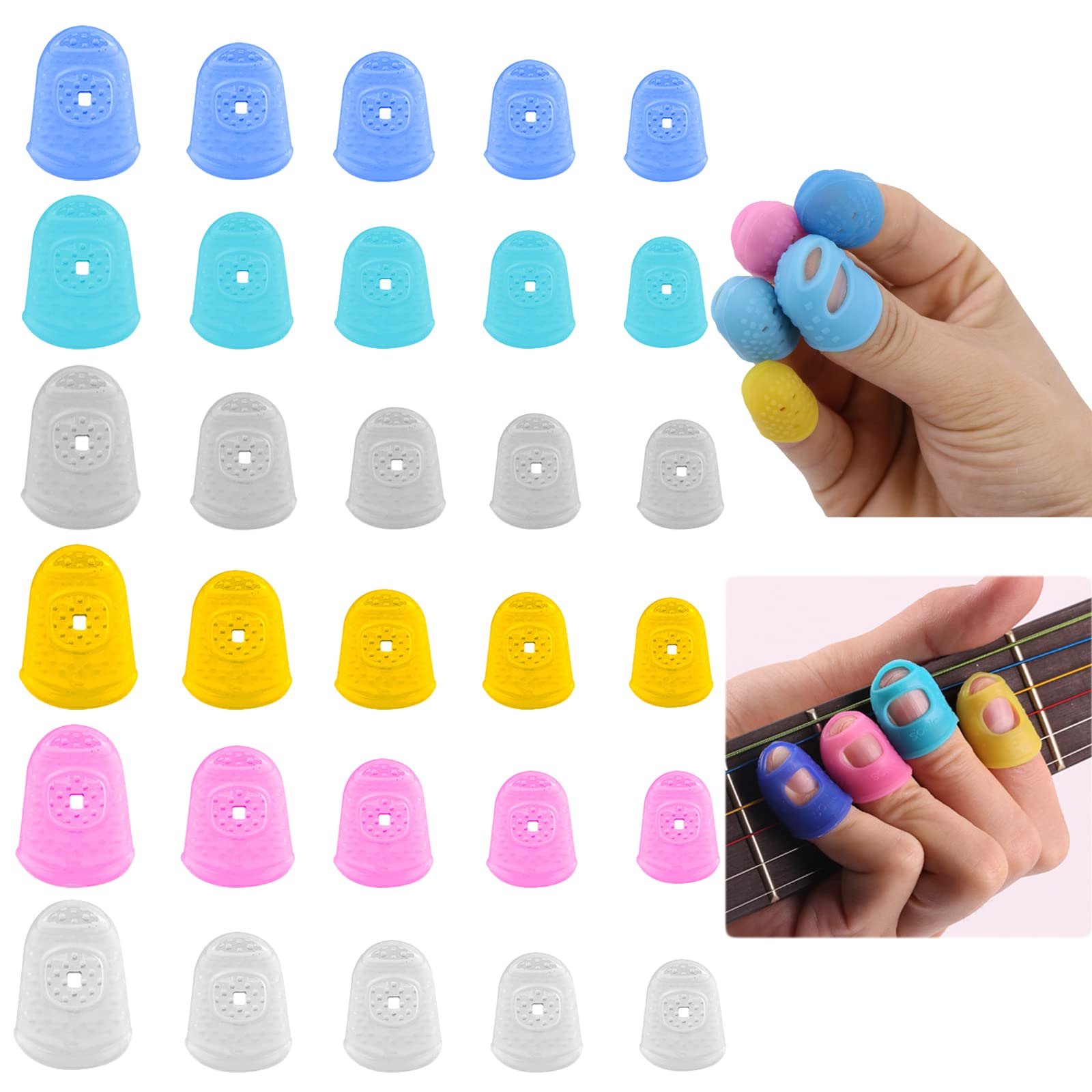 SHULLIN Pack of 30 Guitar Finger Protectors Guitar Finger Protection Covers Silicone Guitar Finger Protection Caps Non-Slip Silicone Finger Case 5 Sizes