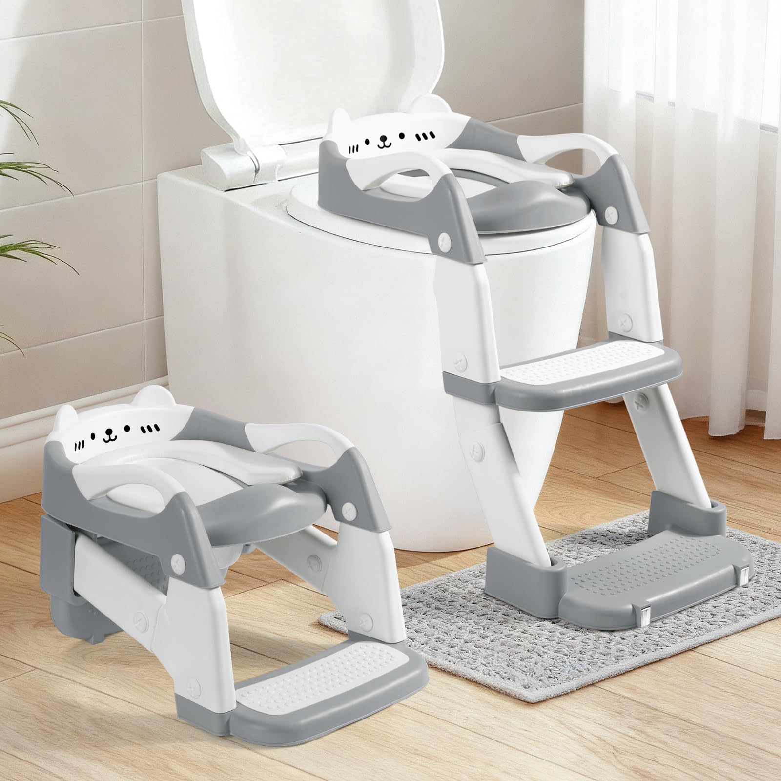 Photo 1 of Orzbow Potty Training Seat, Toddler Toilet Seat with Step Stool Ladder, 2-in-1 Toddler Potty Training Toilet Chair for Kids Boys Girls - 5-Level Adjustable Height | Splash Guard | Anti Slip Pad, Grey