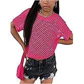 WDIRARA Girl's Sheer Fishnet T Shirt Hollow Out Tee Crewneck Short Sleeve Tops