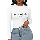 LovelyWholesale Women Graphic Long Sleeve Shirts Cute Going Out Fitted Crop Tops