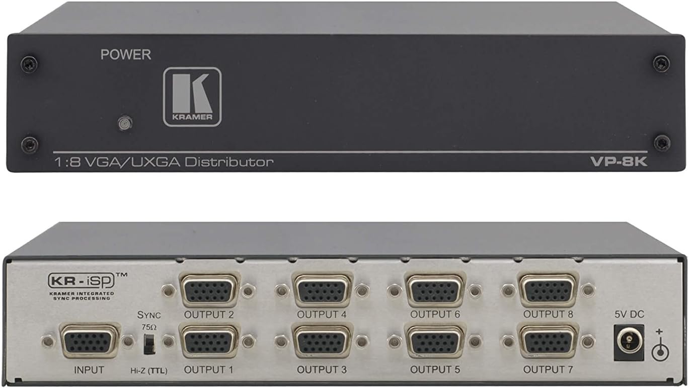 Amazon Com Kramer Electronics Vp 8k 1 8 Computer Graphics Vga Uxga Video Distribution Amplifier With Kr Isp Integrated Sync Processing Electronics