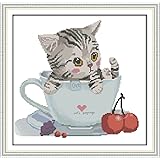 Maydear Cross Stitch Kits Stamped Full Range of Embroidery Starter Kits for Beginners DIY 11CT 3 Strands - Cat 18×17(inch)