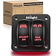 Nilight 2 Gang Rocker Switch Panel LED Light Bar Switch Rear Lights Switch 12 24V DC Red Switches 5Pin ON Off Pre Wired Toggle Switch Panel for Cars ATVs UTVs,2 Years Warranty