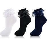 MKYSZLT Women Ruffle Socks Frilly Ankle Socks Cute Adult Lace Ruffles Dress Sock Fancy Lolita Crew Bobby Bride Sock for Woman