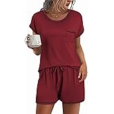 Ekouaer Womens Pajama Sets 2 Piece Soft Short Sleeve Top and Shorts Sleepwear Round Neck Pjs Lounge Set with Pockets