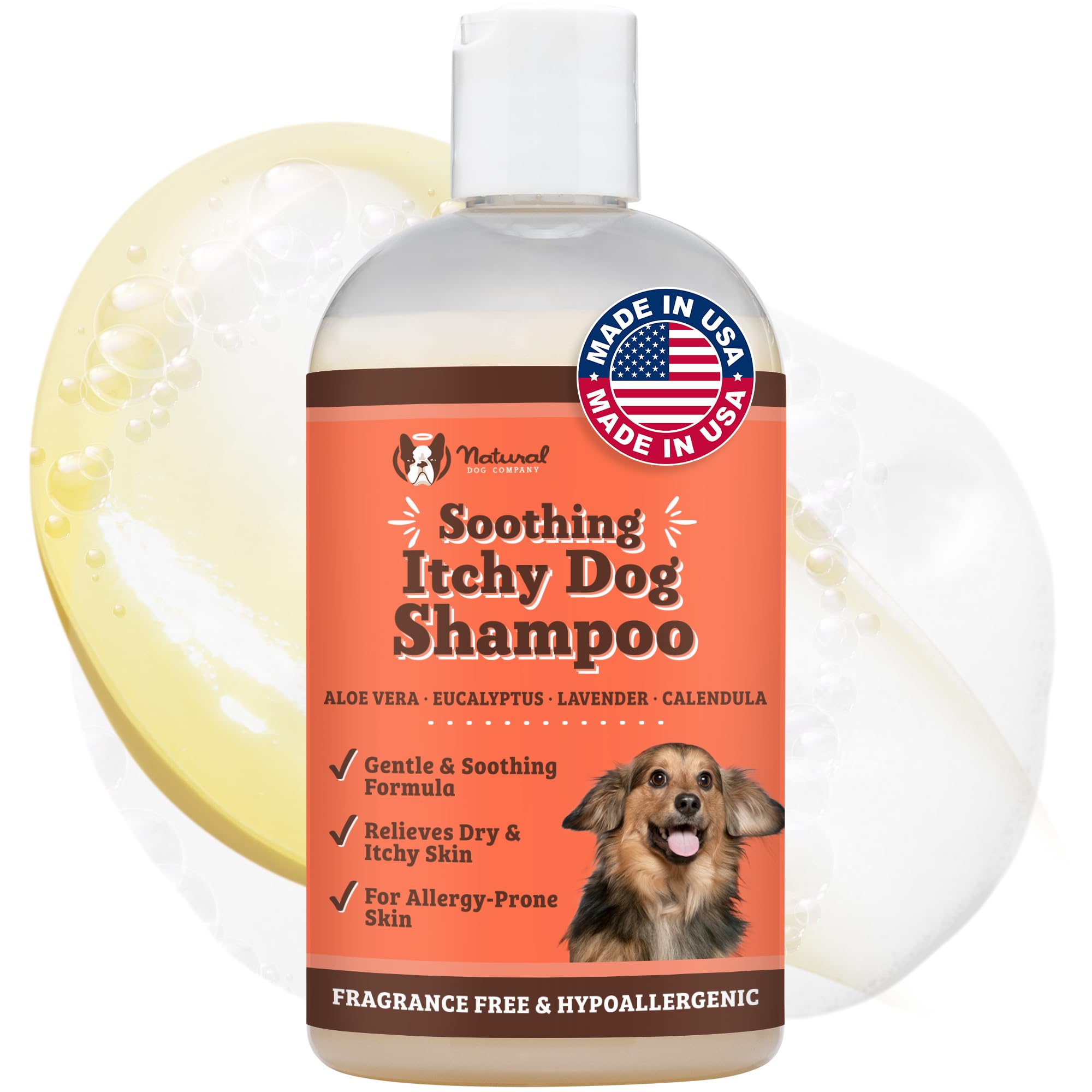 Natural Dog Company Itchy Dog Shampoo for Allergies and Itching, Cleans, Hydrates and Relieves Discomfort from Dry Irritated Skin, Hypoallergenic, All Natural Ingredients, 12oz Bottle