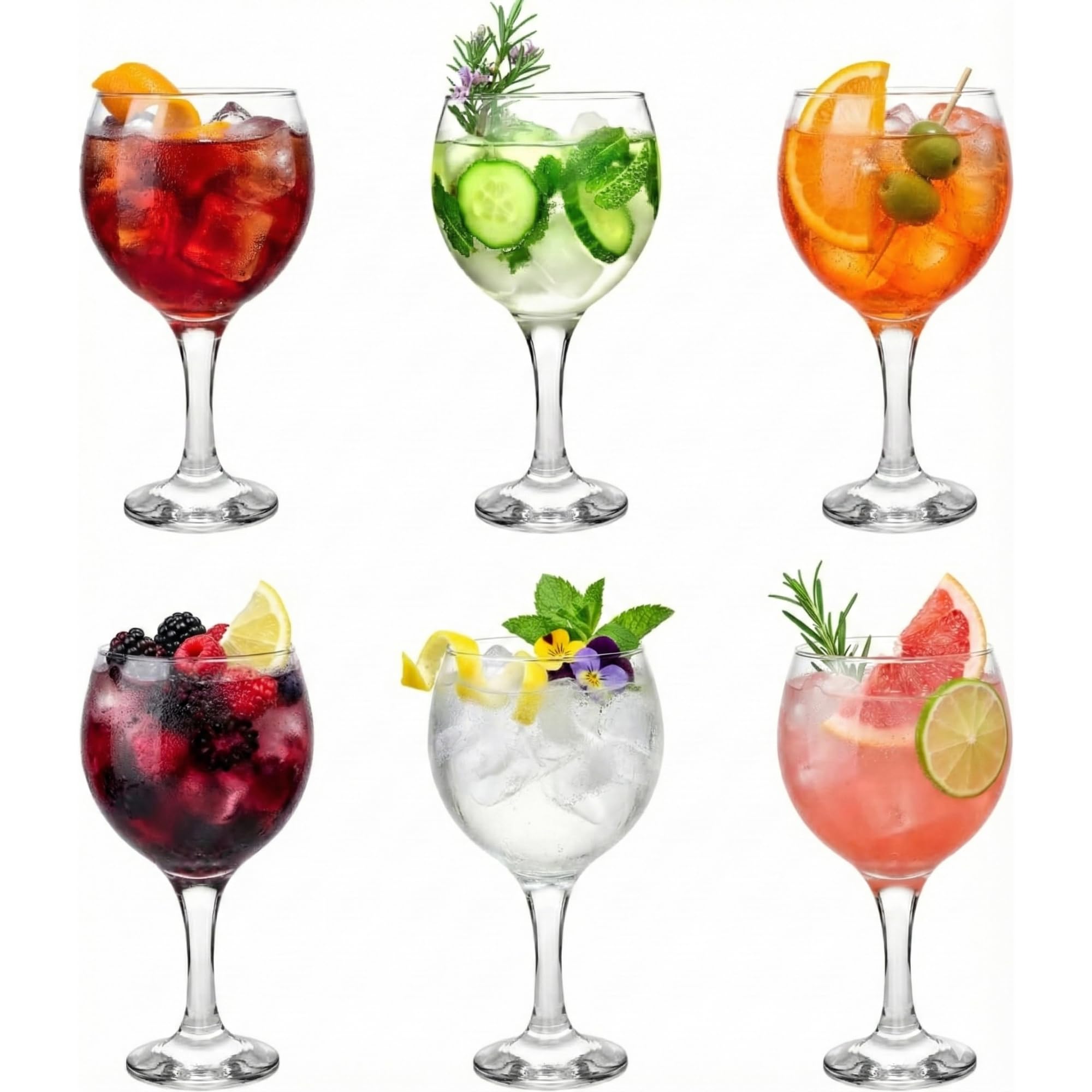 Drinkstuff Gin Balloon Glasses Set of 6, 645ml Large Copa Glasses for Gin & Tonic & Cocktails, Long Stem, Dishwasher Safe