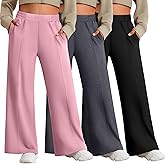 Sweetyweee 3 Pack Women's Plus Size Pants Wide Leg High Waist Casual Lounge Yoga Pants Baggy Stretchy Seams Joggers Trousers