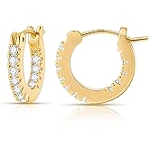 Gacimy Hoop Earrings for Women 14k Gold Plated, Cubic Zirconia Hoop Earrings with Sterling Silver Post