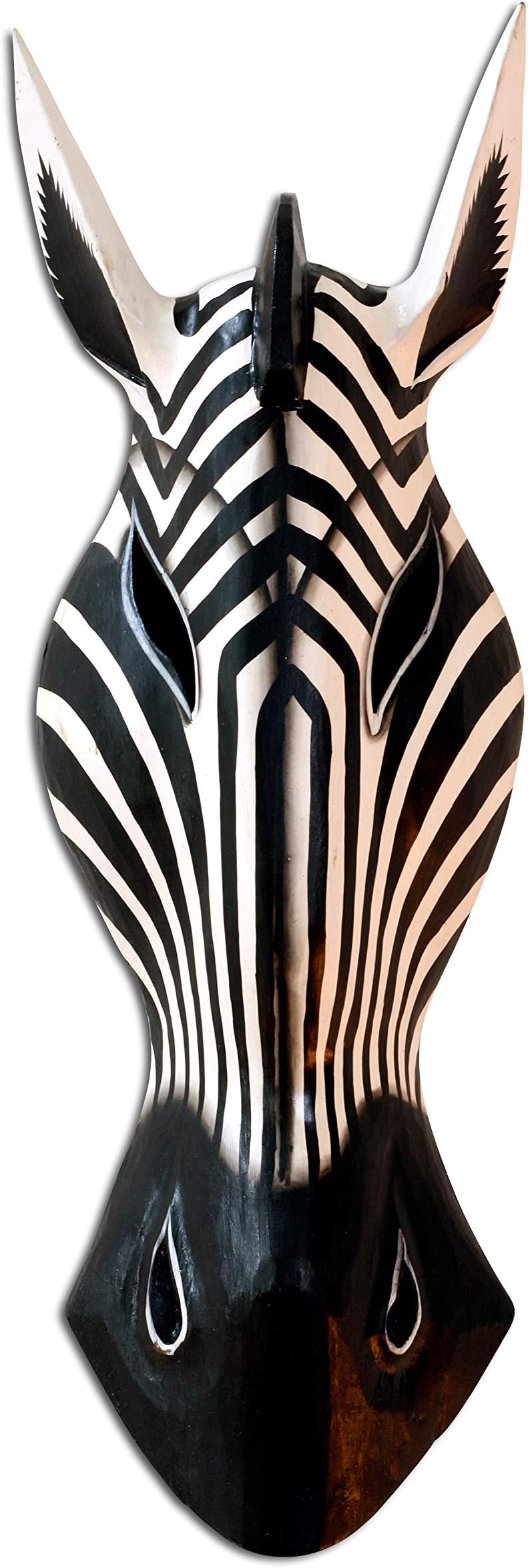 G6 COLLECTION Wooden Tribal Zebra Mask Black White Stripe Hand Carved Wall Plaque Hanging Home Decor Accent Art Unique Sculpture Decoration Handmade Handcrafted Decorative Zebra Black White (12" Tall)