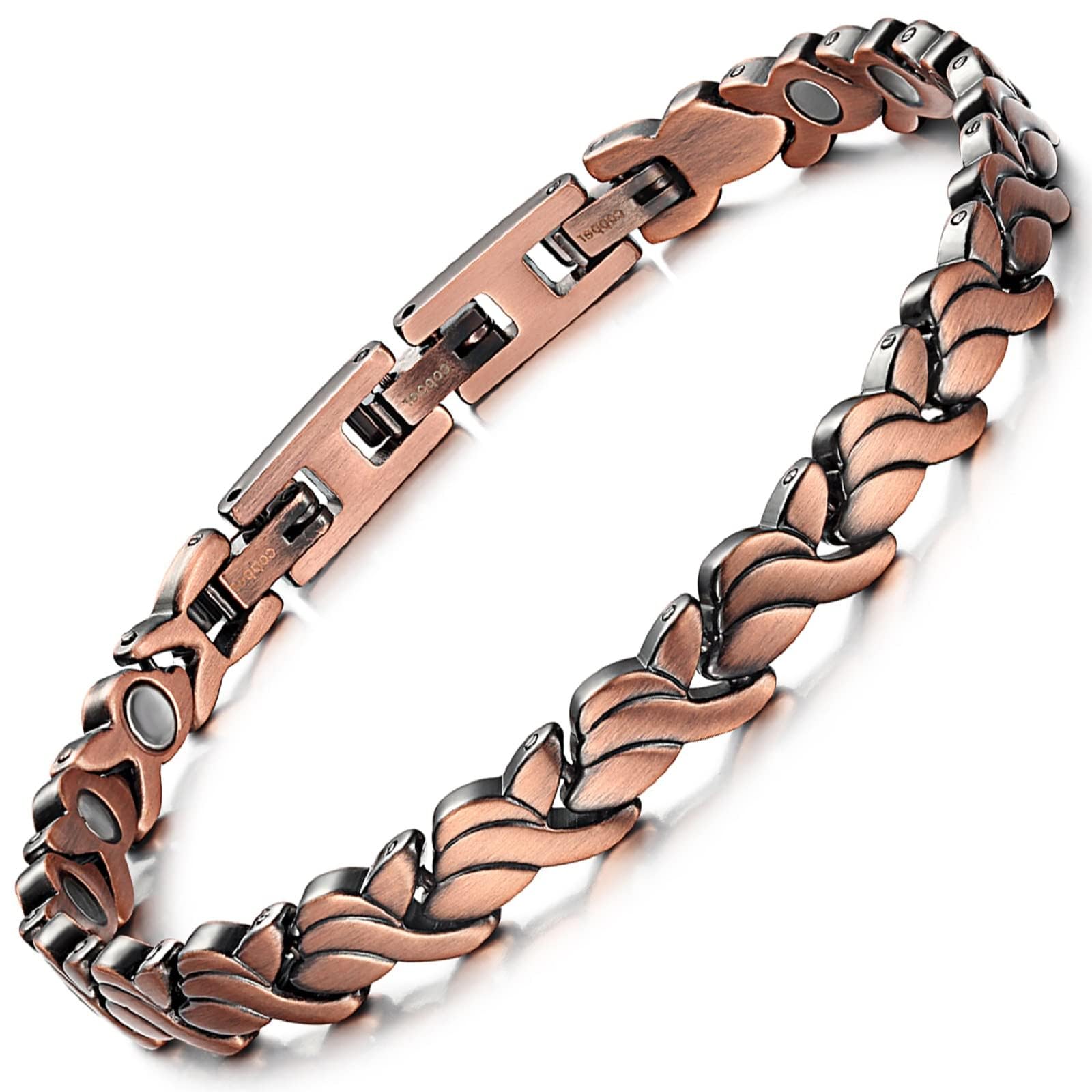 RainSo Womens Pure Copper Bracelets Wristband With 3 Buckle, Copper Magnetic Ladies Bracelet For Women Adjustable With Gift Box & Removal Tool