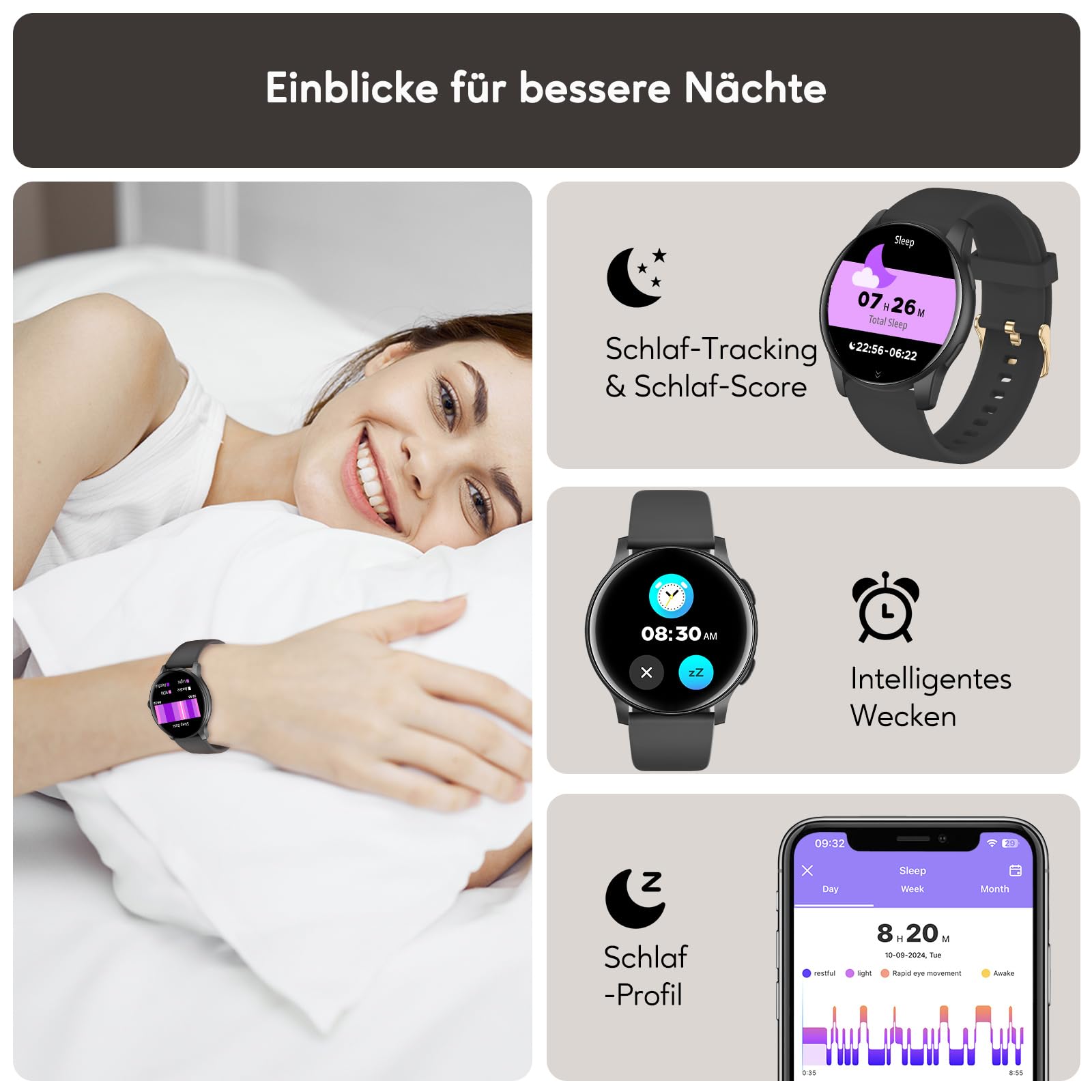 AcclaFit Smartwatch Damen Herren, 1.38 Zoll HD-Display Smart Watch mit Bluetooth Anrufe, Fitness Tracker mit Herzfrequenz SpO2 Schlafmonitor Schrittzähler, IP68 Wasserdicht Fitnessuhr iOS Black 4