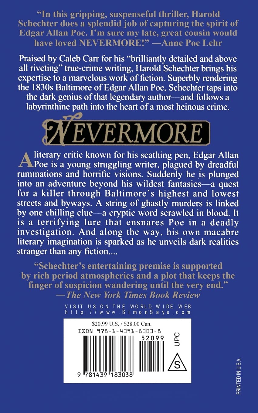 NEVERMORE: A novel: Schechter, Harold: 9781439183038: Amazon ...