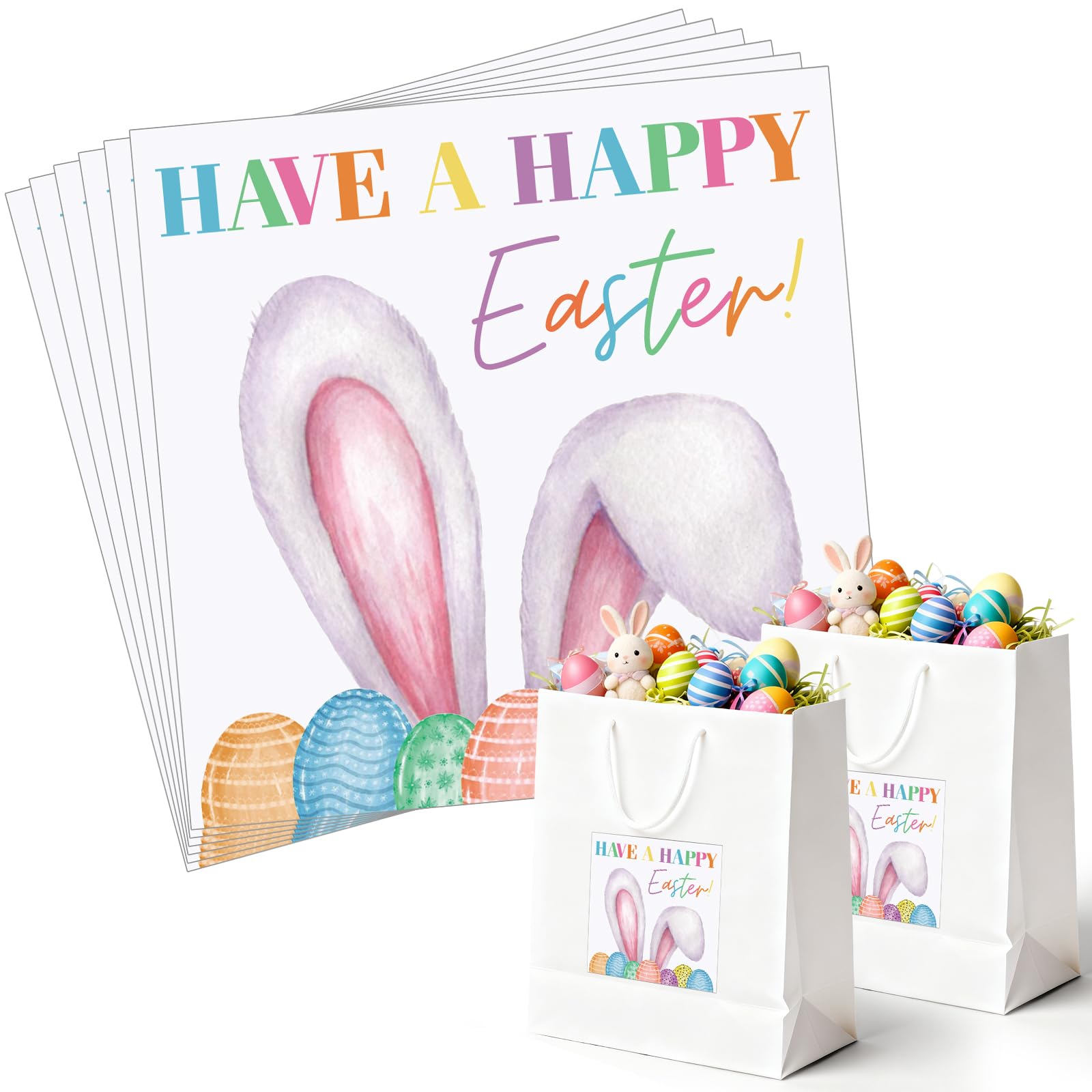 Photo 1 of Trandraft 100pcs Easter Stickers Labels 4 x 4 Inch Multicolor Textured Paper Easter Day Bunny Rabbit Stickers Decorating for Gifts Tags Crafts Store Packaging