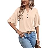 Womens Tops Henley Blouses V Neck Button Down Shirts Casual Outfit Cute Work Tees Spring Fall Summer Fashion Clothes