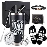 CAKKA Dad Gifts, 8PCS Fathers Day Gift Includes 20oz Tumbler with Lid Straw Brush Socks Bracelet Key Chain Thanks Card Gift Box, Best Dad Ever Gifts from Daughter Son Kids for Christmas Birthday