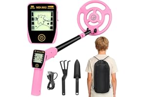 Kpuplol Kids Metal Detector - Adjustable 24"-35" Height, USB Rechargeable with Clear Display & 7.36" Waterproof Search Coil L
