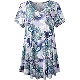 LARACE Casual Tops for Womens Summer Clothes Loose Fit Short Sleeve Shirts Flowy V Neck Tunic Plus Size Blouse