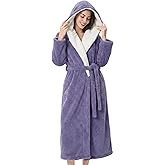 DAVID ARCHY Plush Robes for Women Warm Thick Fleece Fluffy Luxury Cozy Soft Hooded Bathrobe Winter House Full Length