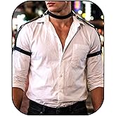 Fstrend Men's Mardi Gras Leather Shoulder Strap, Black Faux Leather Suspenders, Rave Outfits, Adjustable Punk Accessory for EDM Parties, Cosplay, Streetwear