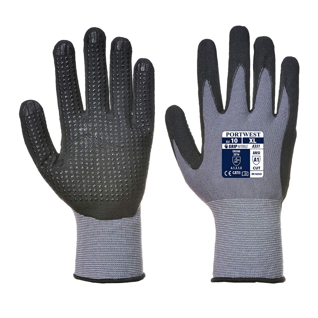 Portwest A351 Lightweight DermiFlex Plus Glove Grey/Black, X-Large