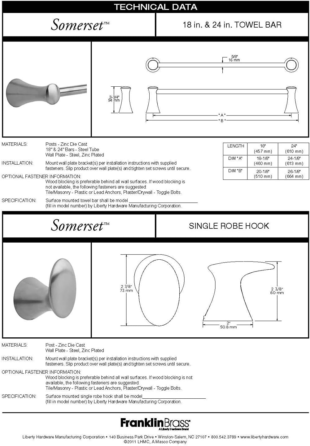 Franklin Brass Bath Accessories 139570 Somerset Bathroom Sets, 24" Towel Rack Bar, Satin Nickel: Home Improvement