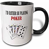 3dRose "Id Rather Be Playing Poker Funny Quote Popular Saying" Two Tone Black Mug, 11 oz, Black