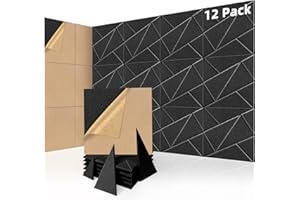 Art3dwallpanels 12 Pack Acoustic Panels 12" X 12" Self Adhesive Soundproof Wall Panels Sound Dampening, 3D Wall Decor Peel and Stick Absorbing Panels, Black