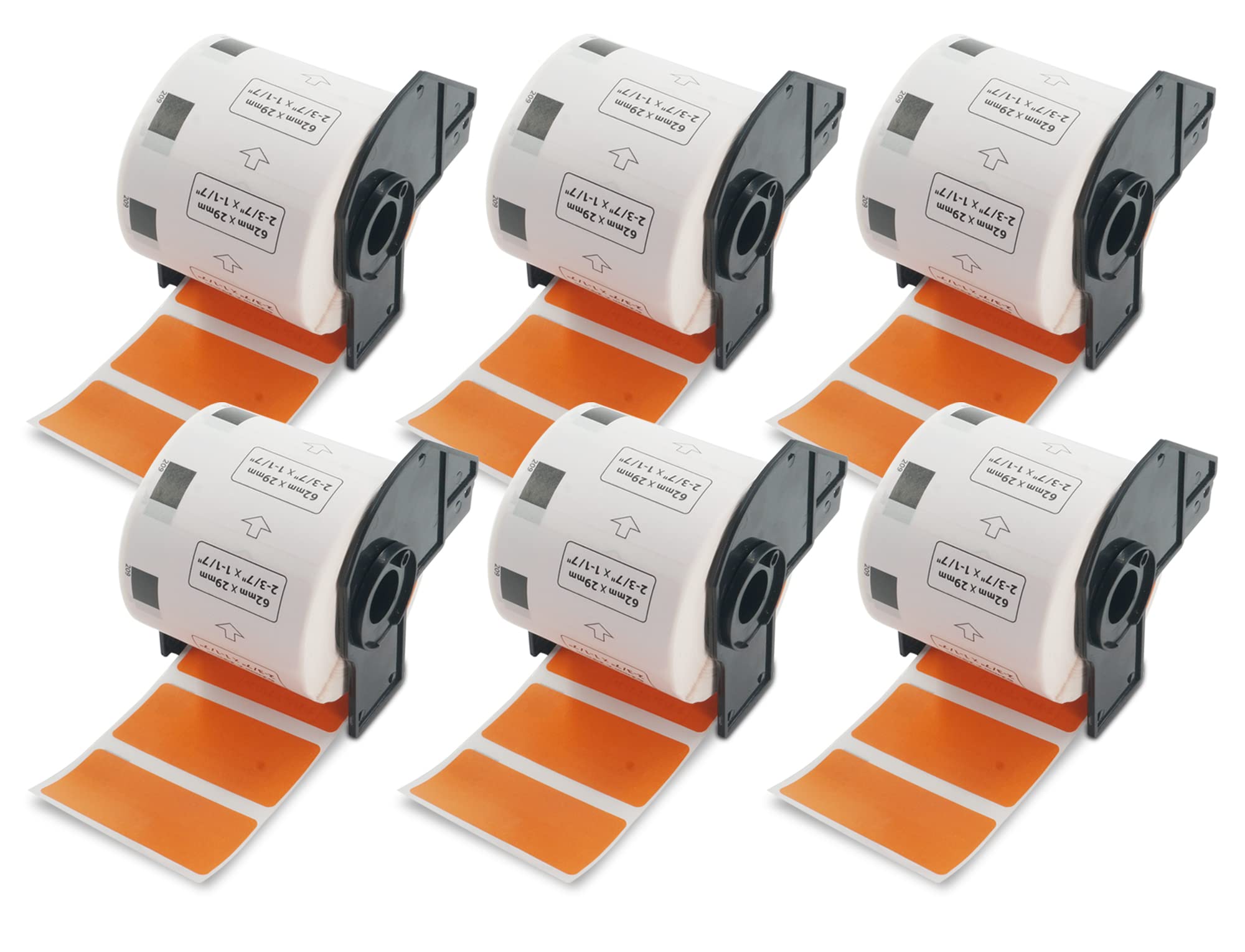 BETCKEY - 6 Rolls DK-11209 Colored Labels, 62mm x 29mm, Black on Orange, 4800 Small Address Labels Using for QL Label Printers