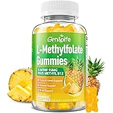 GrnLife L-Methylfolate 15 mg Gummies with Methyl B12, Methylated B1, B2, B6, Active 5-MTHF & High Absorption - Supports Brain Health & Immune System, Pineapple Flavor, 60 Count